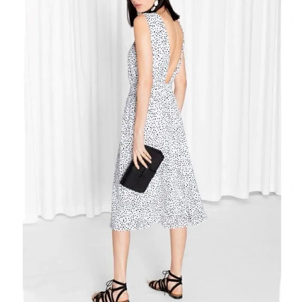 & OTHER STORIES x ANTHROPOLOGIE | Cross Front Dress Black White Dot | Size 4 - Picture 2 of 10
